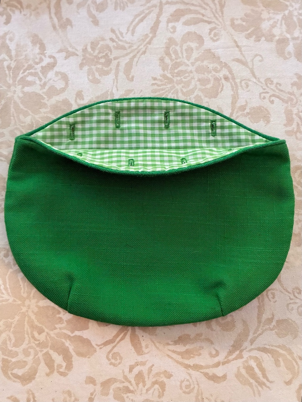 NEW Bermuda Bag Cover Kelly Green or Gingham Reversible 4 Button Cotton Vintage
